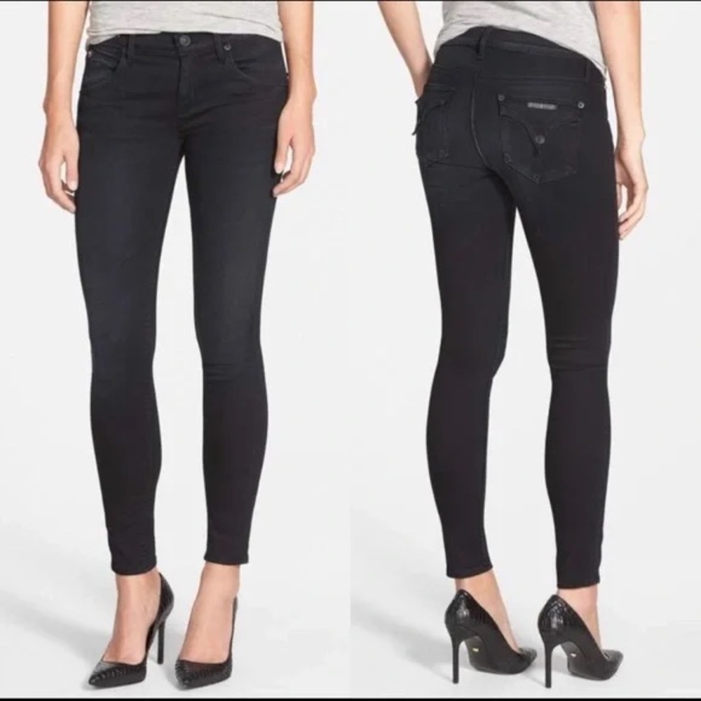 Hudson Womens Midrise Lydia Super Skinny Black Jeans Flap Button Pocket Size 28